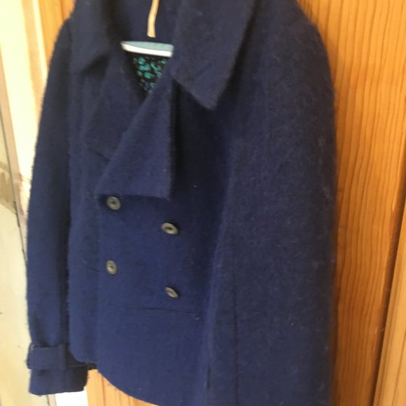 Free People Royal Blue Fuzzy Wool Blend Pea Coat - Picture 7 of 13